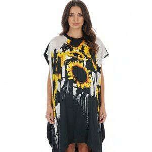 Jena Theo Arsty Lagenlook Sunflower Print Silk Tunic Dress